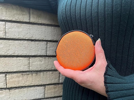 OneJoy Mini Round Coin Purse with Clip on, Lightweight Waterproof Zipper Pouch for Earbuds, Keys, Coins, Compact Travel Storage Case for Women & Men, Xmas Gift [ Orange ]