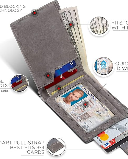 SERMAN BRANDS RFID Blocking Slim Bifold Genuine Leather Thin Minimalist Front Pocket Wallets for Men Billfold Wallet Men Gift