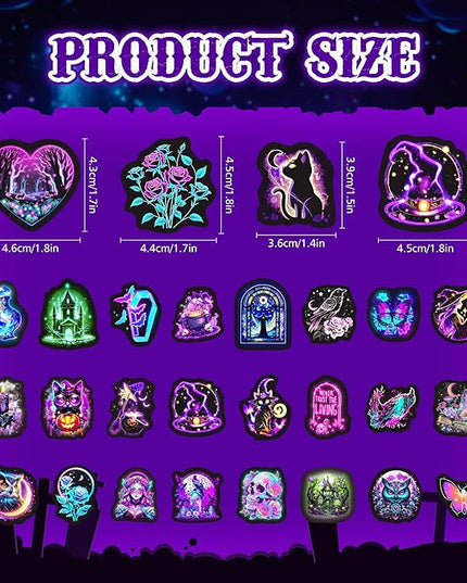 60 Pcs Neon Halloween Stickers for Kids, Waterproof Witches Magic Decals for Water Bottle, Vinyl Laptop Decor for Teens Girls Boys, Students Classroom Prizes