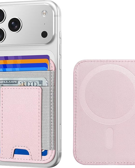 ExtreLife Upgraded for Magsafe Wallet, Stronger Magnetic Wallet for iPhone 17/16/15/14/13/12 Series, Magnetic Card Holder with 2 Card Slots, Slim, RFID Blocking, Vegan Leather, Fit 7 Cards, Pink