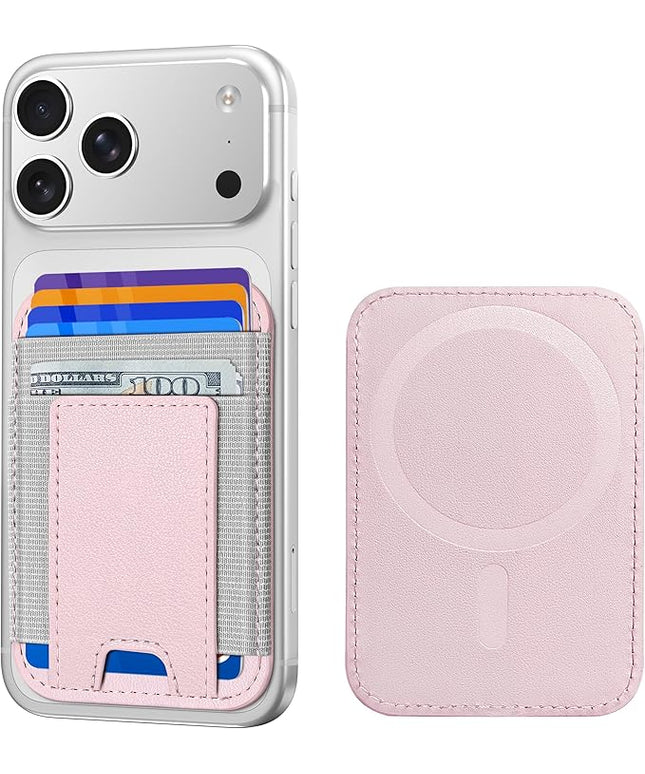 ExtreLife Upgraded for Magsafe Wallet, Stronger Magnetic Wallet for iPhone 17/16/15/14/13/12 Series, Magnetic Card Holder with 2 Card Slots, Slim, RFID Blocking, Vegan Leather, Fit 7 Cards, Pink