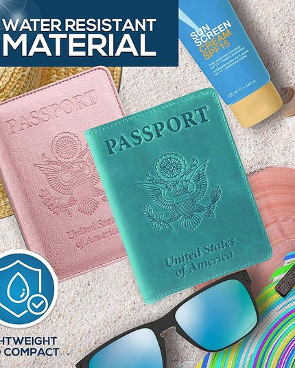 Ciana Passport Holder for Travel – PU Leather Passport Cover and Card Holder for Men & Women – Slim Passport Holder with Card Protector Slot, Travel Must Haves (Turquoise and Rose Gold)