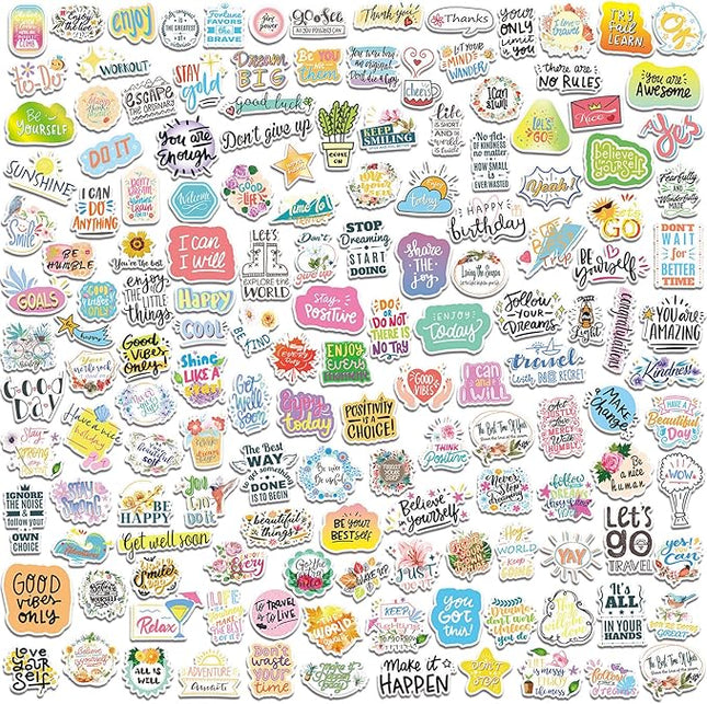 Inspirational Stickers,150Pcs Motivational Stickers for Water Bottles Positive Quote Sticker for Journaling Scrapbook Aesthtic Waterproof Vinyl Laptop Decals for Teens Adults Kids Teachers