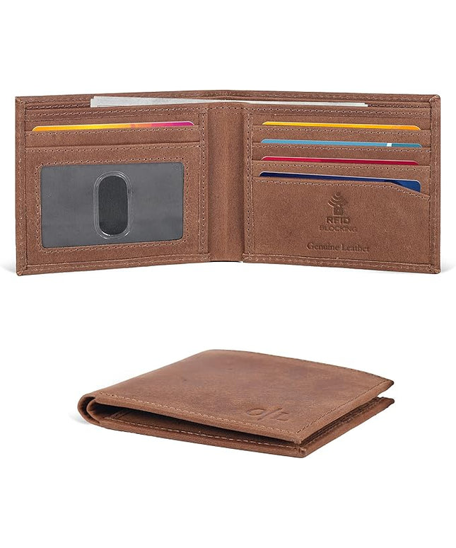 Oak Leathers Slim Leather Wallet for Men - RFID Wallets Credit Card Holder Ultra Thin Gift for Mens, Front Pocket Minimalist Design