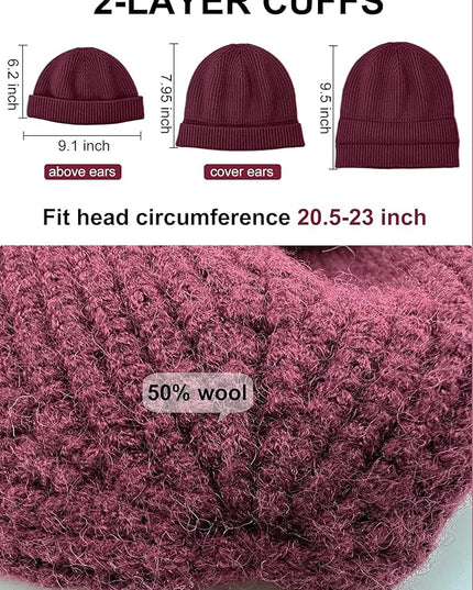 vidsel Thin Wool Fisherman Beanie Hat for Men Women Fall Winter,Short Knit Cuffed Fashion Trawler Skull Cap,Watch Cap