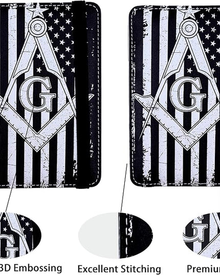 Passport Holder for Women and Men PU Leather Passport Cover for Travel (Masonic)
