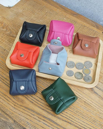 Cockatoo Genuine Leather Coin Pouch Change Holder, Mini Snap Pocket Wallet for Men Women (Black, Large)