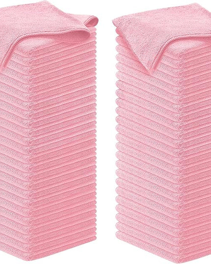 USANOOKS Microfiber Cleaning Cloth Light Pink - 100 Pcs 12.5"x12.5" - High Performance - 1200 Washes, Ultra Absorbent Towels Weave Grime & Liquid for Streak-Free Mirror Shine - Car Washing Cloth