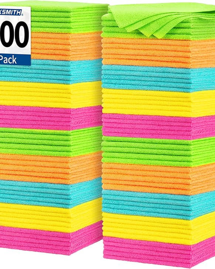 FIXSMITH Microfiber Cleaning Cloth, 100 Pack Shop Towels, Micro Fiber Cloth for Cleaning Car, All-Purpose Absorbent Cleaning Rags for Housekeeping, Dust Cloth for Office, Car Wash Towels, 12inx12in