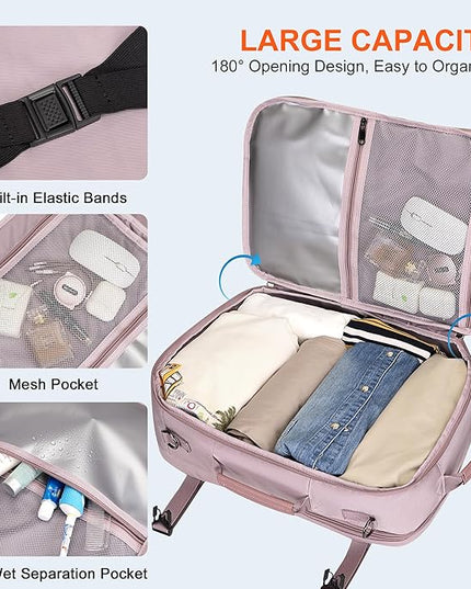 PIJUSHI Travel Backpack for Women Carry on Suitcase Backpack Flight Approved Personal Item Bag Fits 16 Inch Laptop(PE035 Light Purple)