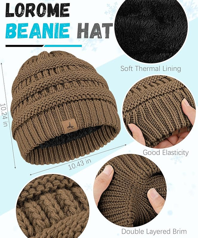 Winter Beanie Hat Scarf Gloves, Warm Fleece Knit Hats Touch Screen Gloves Neck Scarf Set Winter Gifts for Unisex Adult