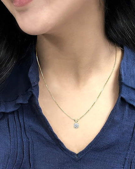 1/2 to 3 1/2 Carat Round Moissanite Solitaire Pendant Necklace in 14k Gold (H-I, cttw) 4-Prong 16 to 18 Inch Adjustable Chain Spring Ring by Diamond Wish