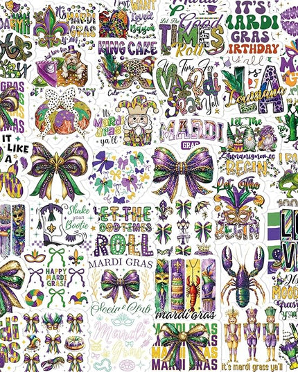 Mardi Gras Stickers for Adults- 100 Pcs Carnival Masquerade Mask Water Bottle Stickers, New Orleans Mardi Gras Waterproof Scrapbook Decals, Vinyl Sticker for Luggage Laptop Journaling