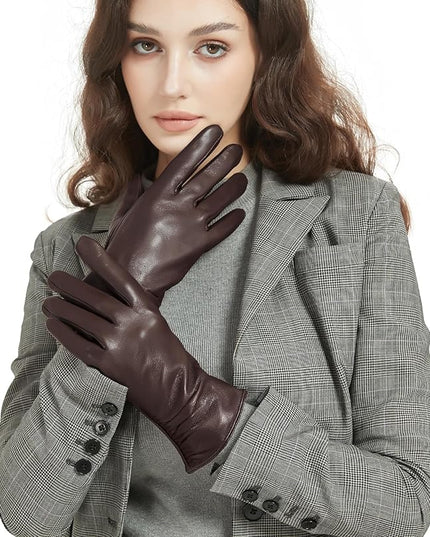 Womens Winter Leather Touchscreen Texting Warm Driving Lambskin Pure Genuine leather Gloves