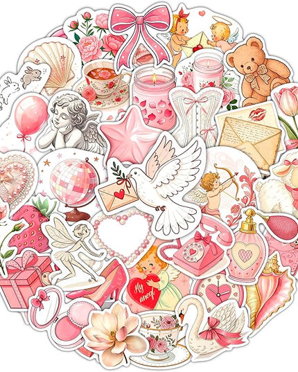 100Pcs Coquette Stickers and Decals for Laptop - Pink Аesthetic Stickers for Water Bottle - Coquette Gifts - Gift for Women & Men