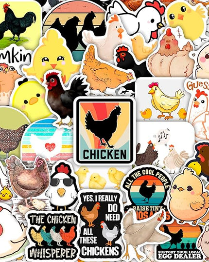 BulbaCraft Chicken Stickers for Water Bottle and Laptop - Chicken Party Supplies & Decorations, Waterproof Vinyl Decals, Cute Animal and Farm Stickers, Gifts for Women & Men