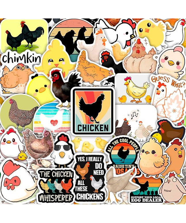 BulbaCraft Chicken Stickers for Water Bottle and Laptop - Chicken Party Supplies & Decorations, Waterproof Vinyl Decals, Cute Animal and Farm Stickers, Gifts for Women & Men