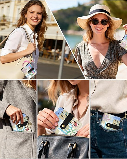 Sodsay Small Slim Wallet Women RFID Blocking, PU Leather Bifold Ladies Wallet with Zipper Coin Pocket, Thin Cute Travel Card Wallets for Girls, Blue Seaside Breeze