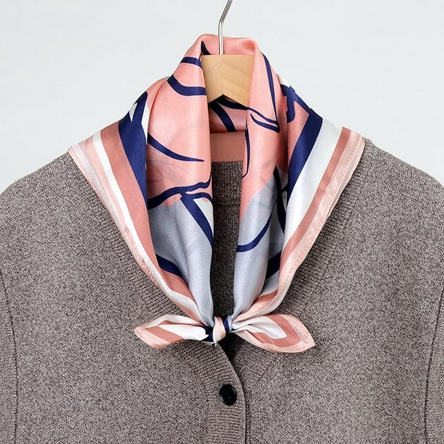 ANDANTINO 100% Pure Mulberry Silk Small Square Scarves -21'' x 21''- Digital Printed Neckerchief –Women Men Lightweight Scarf
