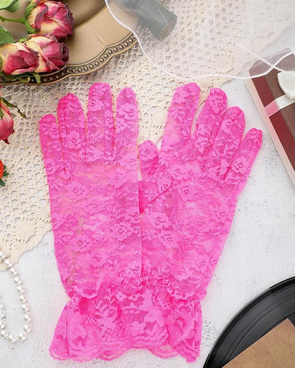 SATINIOR Ladies Lace Gloves for Women Tea Party Elegant Short Courtesy Gloves for Wedding Dinner Opera Parties