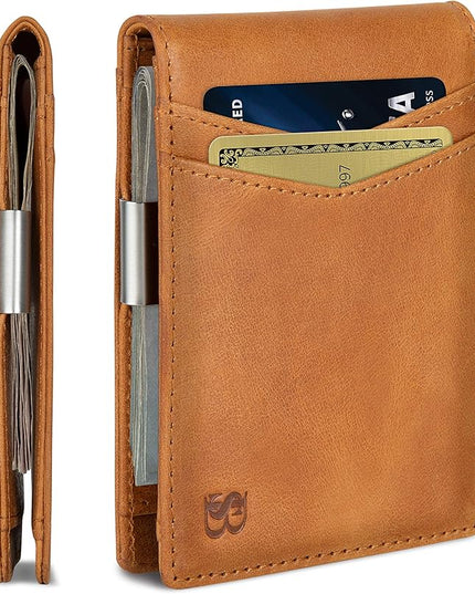 SERMAN BRANDS Money Clip Wallet - Mens Wallets slim Front Pocket RFID Blocking Card Holder Minimalist Mini Bifold