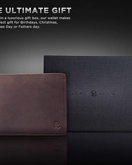 SERMAN BRANDS 2 ID Window Wallet for Men RFID Blocking Leather, Bifold Top Flip, Extra Capacity Travel Wallet