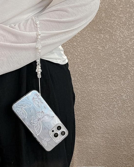 for iPhone 11 Case, [Glitter Butterfly Pattern Print][Stylish Design with Bracelet Wrist Strap] PC+TPU Shockproof and Anti-Drop Case for Women and Girls