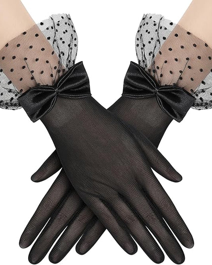 BABEYOND Lace Gloves for Women - Bow Short Prom Gloves Evening Elegant Accessories for Wedding Opera Party