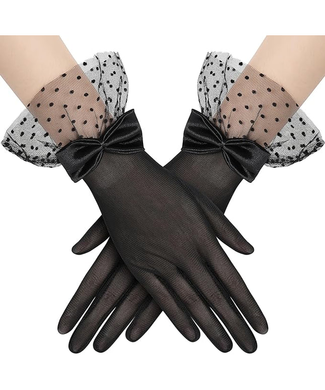 BABEYOND Lace Gloves for Women - Bow Short Prom Gloves Evening Elegant Accessories for Wedding Opera Party