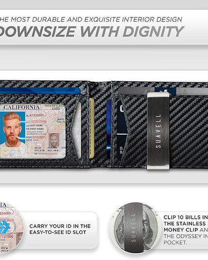 Suavell Slim Wallets for Men. Minimalist Bifold Wallet With Money Clip & ID Window. RFID Blocking Credit Card Holder Front Pocket Wallet, Gifts For Men - Husband Father On Birthday Anniversary.
