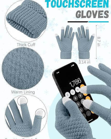 Winter Beanie Hat Scarf Gloves, Warm Fleece Knit Hats Touch Screen Gloves Neck Scarf Set Winter Gifts for Unisex Adult