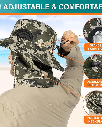 SUN CUBE Wide Brim Sun Hat Men Women, Fishing Hats Sun UV Protection, Mens Hiking Bucket Hat Safari Beach Boonie, UPF 50+