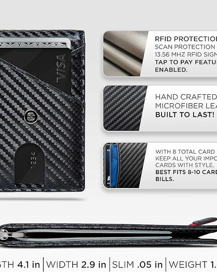 Suavell Slim Wallets for Men. RFID Money Clip Wallet, Slim Wallet, Thin Front Pocket Credit Card Wallet, Minimalist Bifold (Captain Black Pilot)