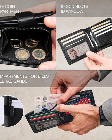 Lavalen Soft Leather Wallet for Men - Mens Wallet Bifold with Zipper Coin Pocket - Holds Bills, Credit Cards, Coins - Carteras para Hombres Piel - Billeteras de Hombres Cuero Original - RFID Blocking.