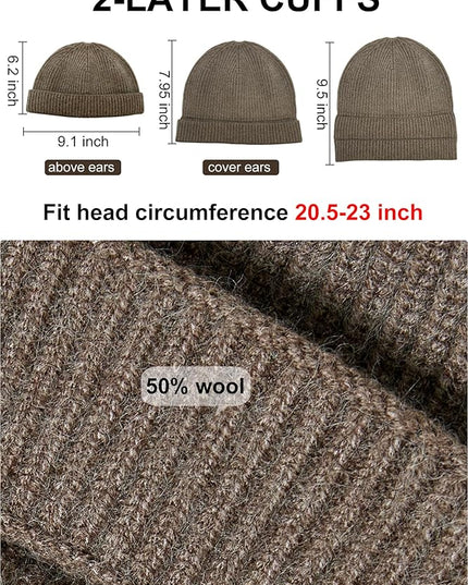 vidsel Thin Wool Fisherman Beanie Hat for Men Women Fall Winter,Short Knit Cuffed Fashion Trawler Skull Cap,Watch Cap