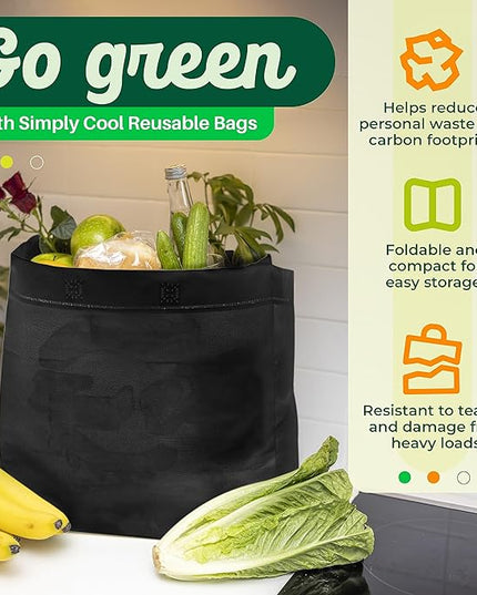 Simply Cool Reusable Grocery Bags Eco-Friendly - Reusable Shopping Bags, Heavy Duty Grocery Bags, Foldable, Tote Bags Bulk