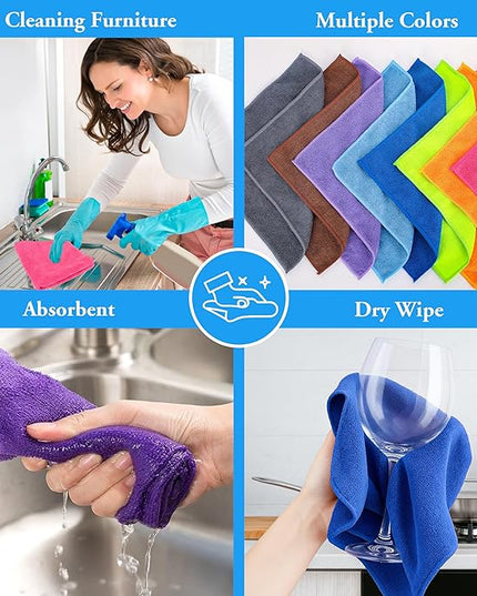 Microfiber Cleaning Cloths 16 Pack 8 Color Cleaning Rags for Housekeeping Home Kitchen Bathroom Car,11.5"X11.5" Soft Lint Free Wet and Dry Use Dusting Cleaning Supplies Towels