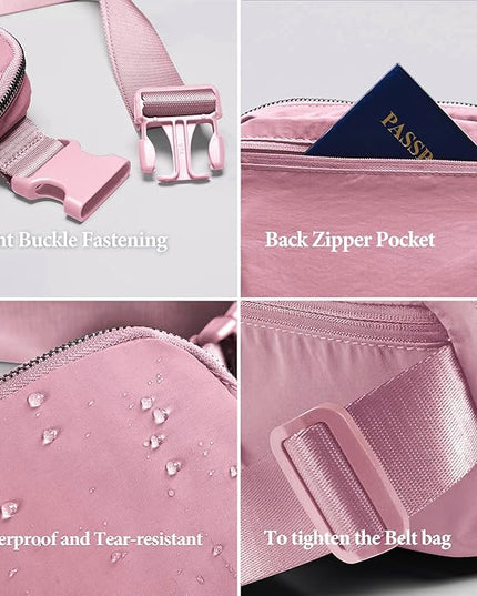 YOSHUYUKI Fanny Pack Crossbody Bag Trendy Waterproof Small Sling Cross Body Purse for Women Men Fashion Waist Packs Mini Belt Pouch Chest Bum Hip Bag Lulu Dupes for Travel Vacation Running Pink