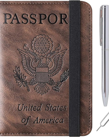 Passport Holder Cover Wallet Travel Essentials Leather Rfid Blocking Case Vacation Luggage Must Haves Travel Accessories for Men Women (116#Coffee)