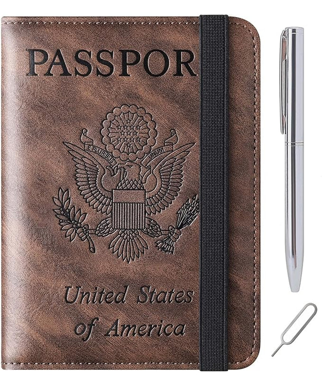Passport Holder Cover Wallet Travel Essentials Leather Rfid Blocking Case Vacation Luggage Must Haves Travel Accessories for Men Women (116#Coffee)