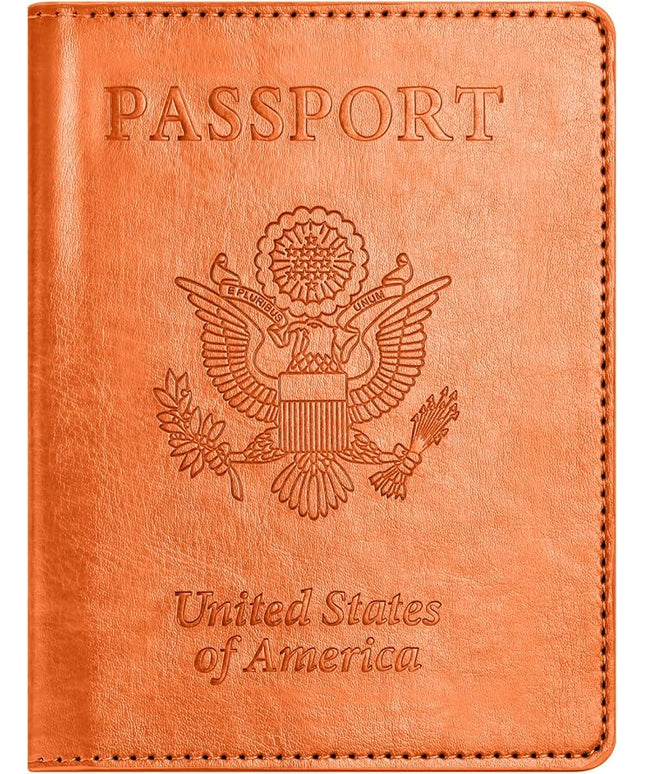 Passport and Vaccine Card Holder Combo, Passport Holder with Vaccine Card Slot, Passport Wallet, Passport Cover, Passport Case, Passport Holder for Women and Men(BA-Orange)