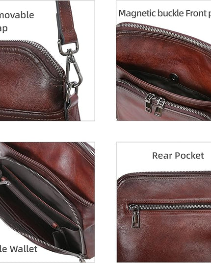 Iswee Leather Crossbody Bags for Women Multi Pockets Medium Shoulder Bag Lightweight Functional Travel Purse