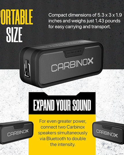 CARBINOX Portable Bluetooth Speaker with IPX7 Waterproof, Type-C Fast Charging, 3D Surround Sound, 18m Range, Black