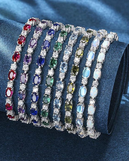 FANCIME Birthstone Tennis Bracelets Sterling Silver Bolo Tennis Bracelets Charm Fine Jewelry Birthday Gifts for Women Mom Wife Her