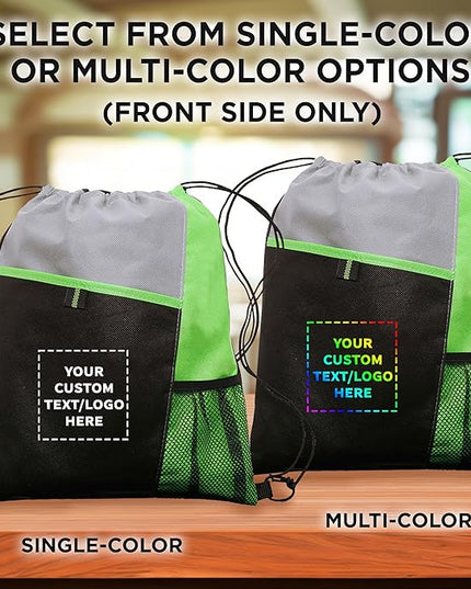 DISCOUNT PROMOS Custom Non-Woven Drawstring Backpacks Set of 10/50/100, Personalized Bulk Pack