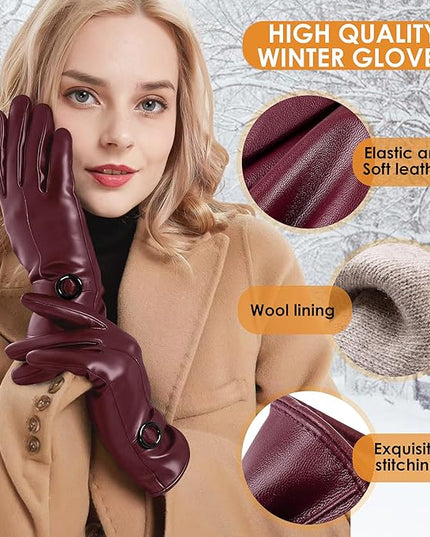 Dsane Womens Winter Leather Gloves Touchscreen Texting Warm Driving Lambskin Gloves for Christmas Gifts
