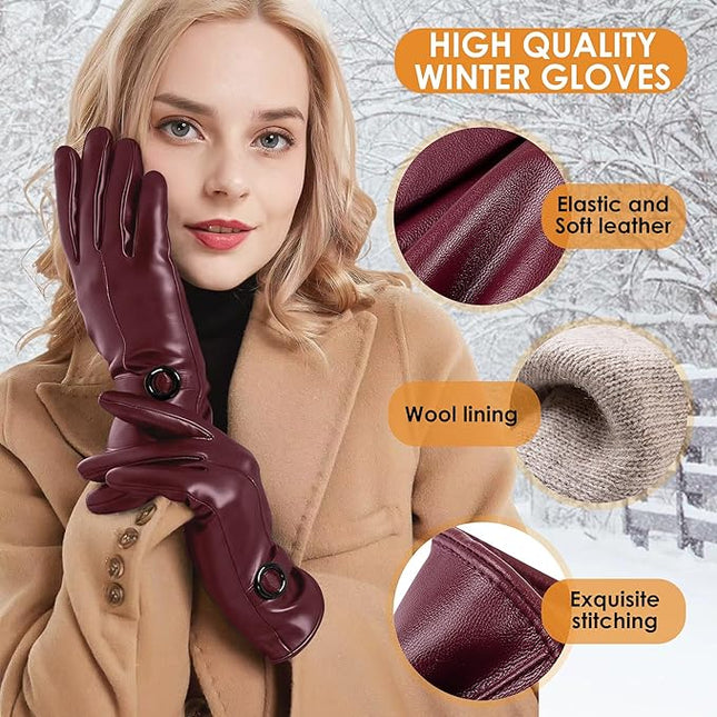 Dsane Womens Winter Leather Gloves Touchscreen Texting Warm Driving Lambskin Gloves for Christmas Gifts