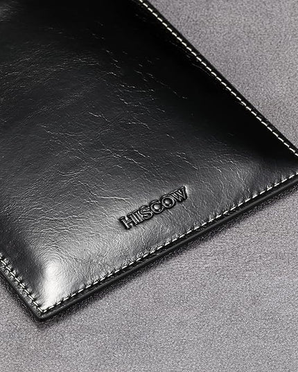 HISCOW Minimalist Passport Sleeve - Italian Calfskin (Antiqued Black)