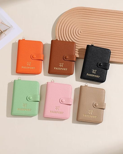 Passport Holder RFID Protected Wallet and Luggage Tag with Protection Cover Travel Accessories Leather Card Case Organizer for Women Men (Orange)