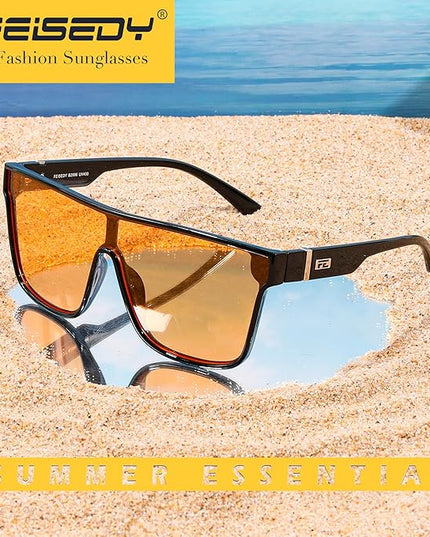 FEISEDY Sunglasses for Women Men, Fashion Mirrored Single Lens, Driving Beach Sunnies UV400 Shades B2996
